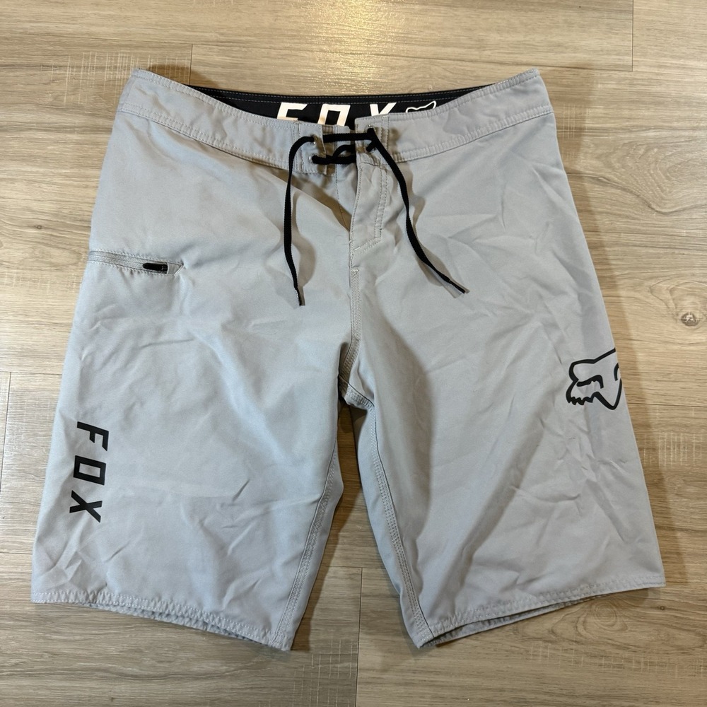 Fox Racing Board shorts Mens 33 Gray Black Swim Trunks Bathing Suit Surf
